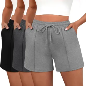 Neer 3 Pack Women's Sweat Shorts, Casual Drawstring Athletic Shorts Summer Lounge Loose Solid Active Short Pants with Pockets
