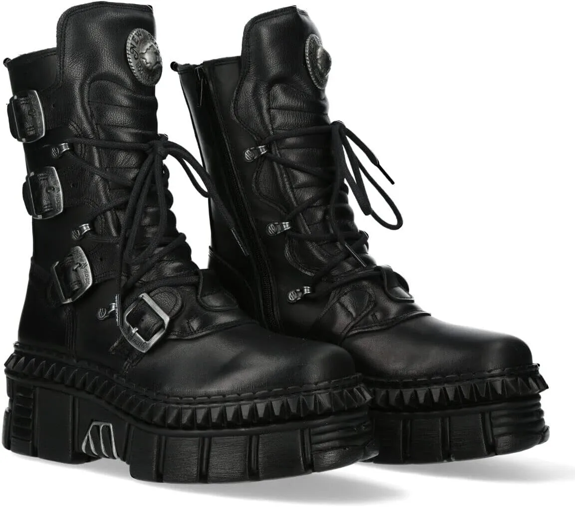 New Rock WALL373-S6 Mens Black Leather Platform Goth Punk Boots