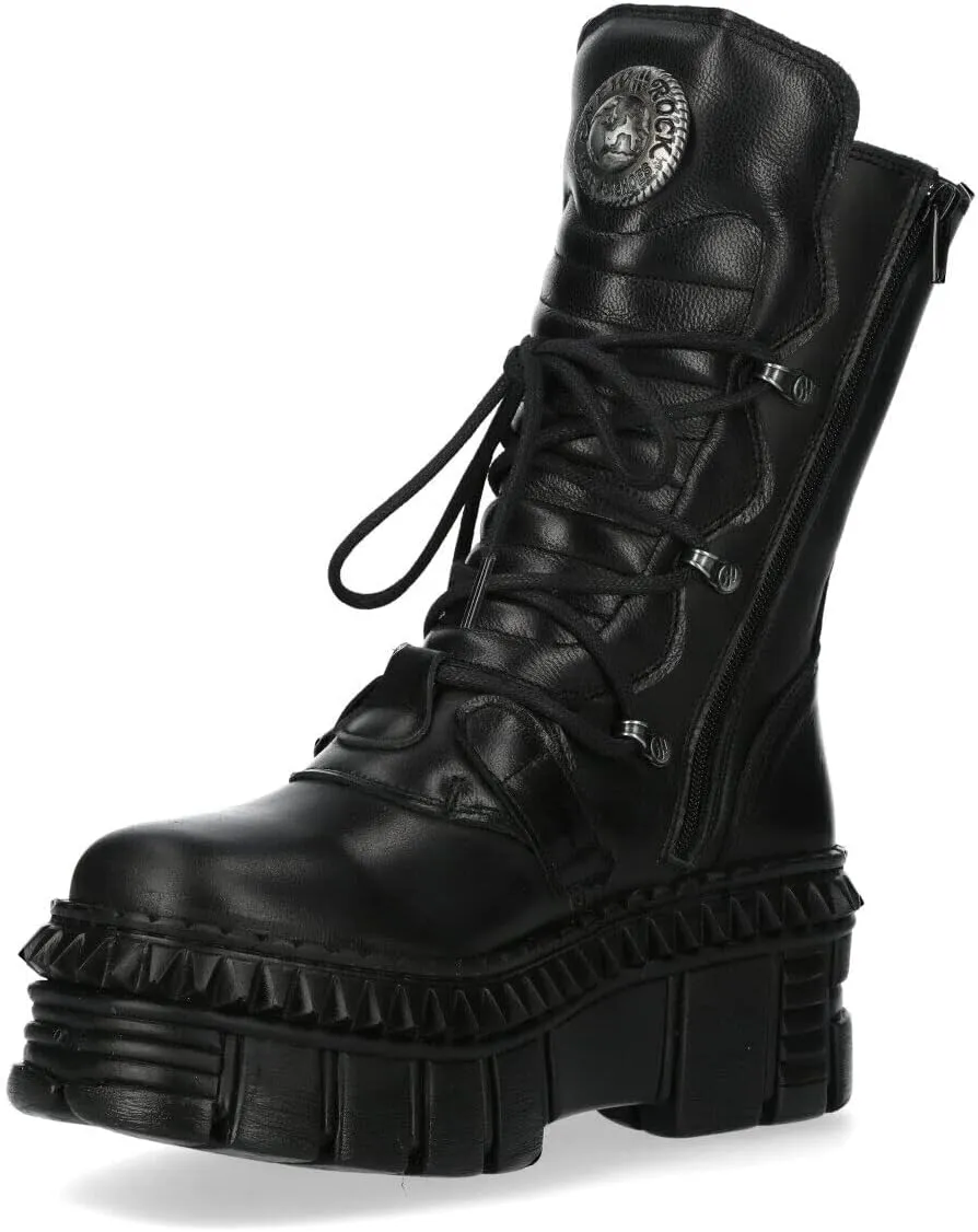 New Rock WALL373-S6 Mens Black Leather Platform Goth Punk Boots