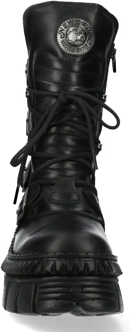New Rock WALL373-S6 Mens Black Leather Platform Goth Punk Boots