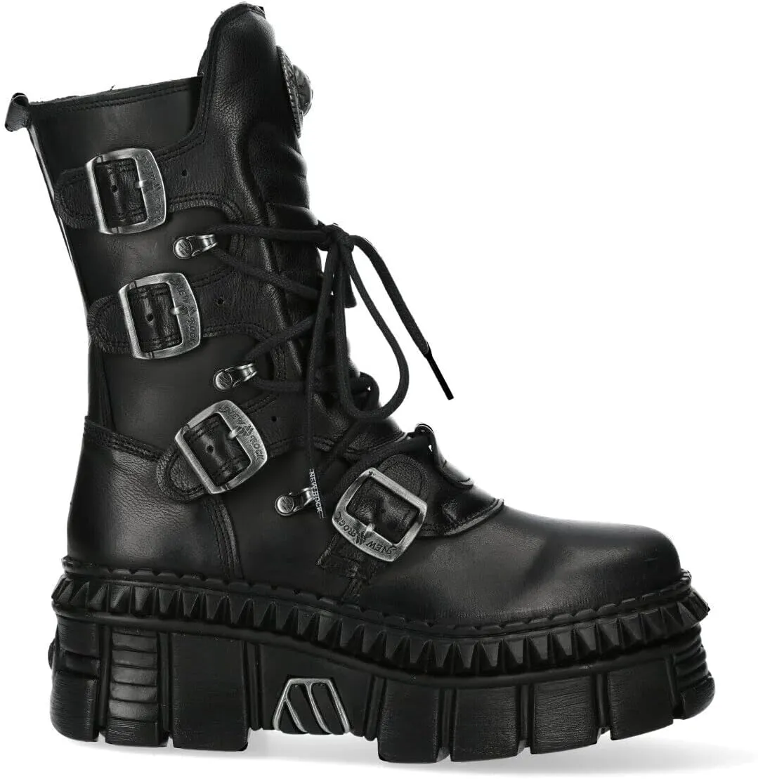 New Rock WALL373-S6 Mens Black Leather Platform Goth Punk Boots