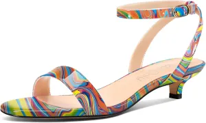 NobleOnly Womens Low Kitten Heel Open Toe Ankle Strap Slingback Patent Leather Sandals Dress Casual Buckle Shoes 1.2 Inches Heels