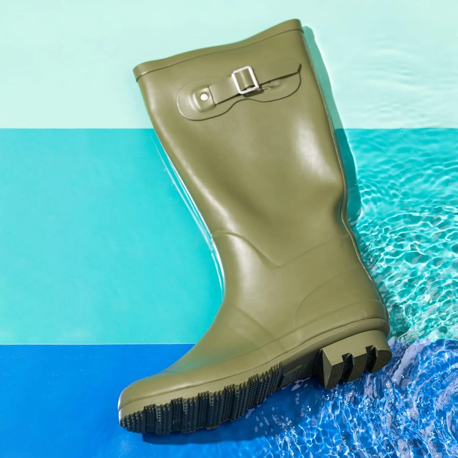 NORTY Women's Hurricane Rain Boots Knee High Calf Length - Glossy Matte Waterproof Rubber Tall Shoes