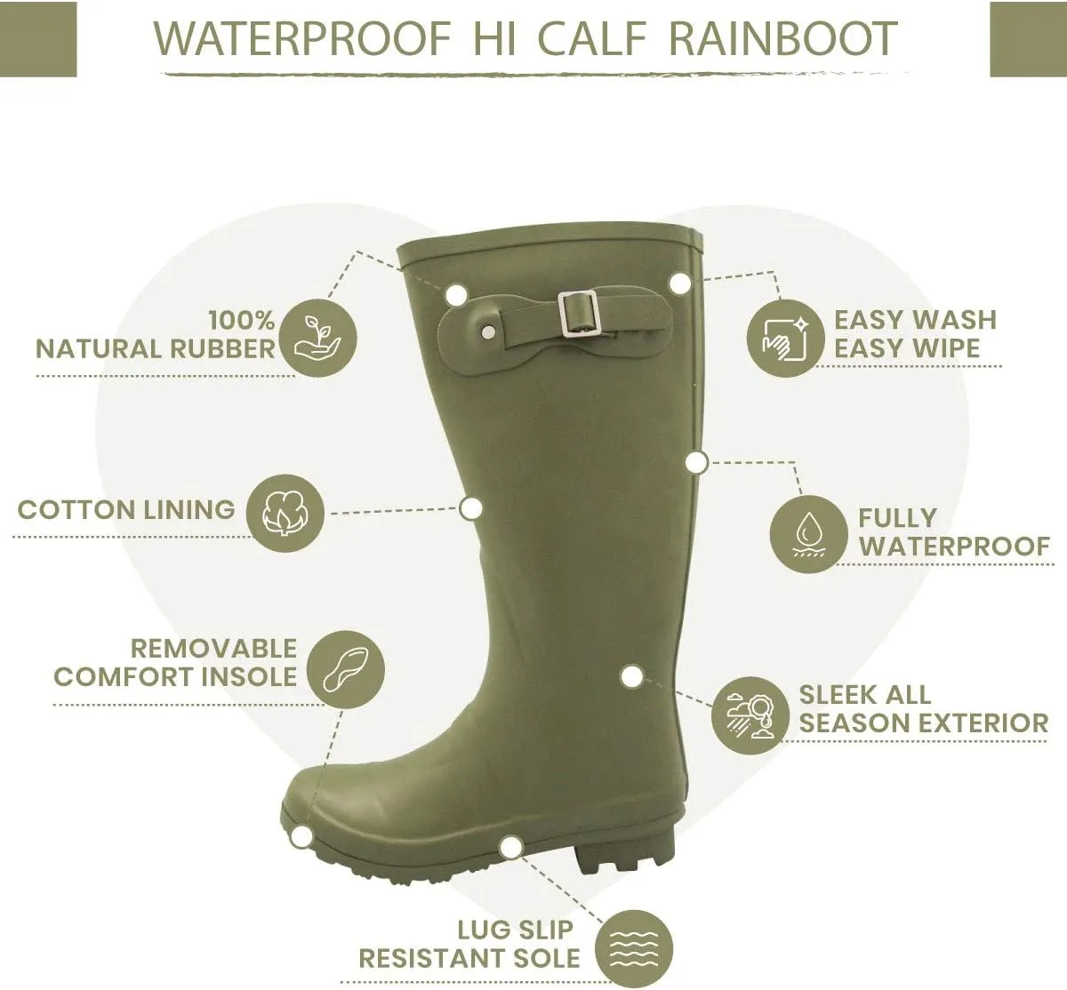 NORTY Women's Hurricane Rain Boots Knee High Calf Length - Glossy Matte Waterproof Rubber Tall Shoes