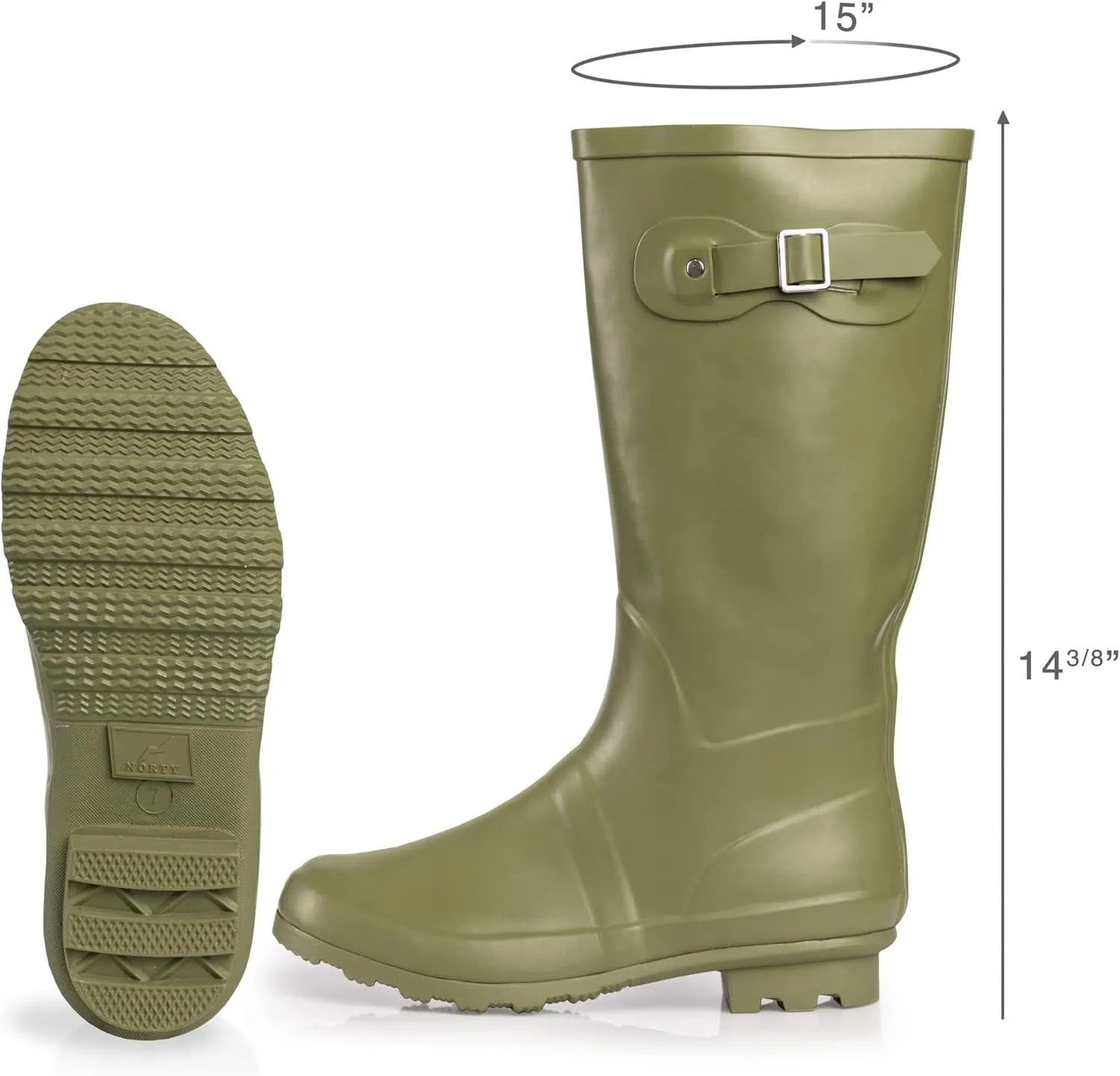 NORTY Women's Hurricane Rain Boots Knee High Calf Length - Glossy Matte Waterproof Rubber Tall Shoes