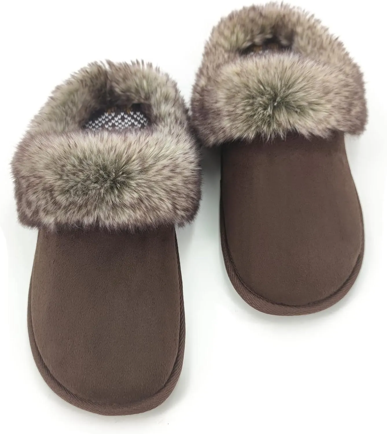 ofoot Womens Winter Warm Comfortable Moccasins Faux Fur Suede Slip On Slippers Mules Furry House Shoes