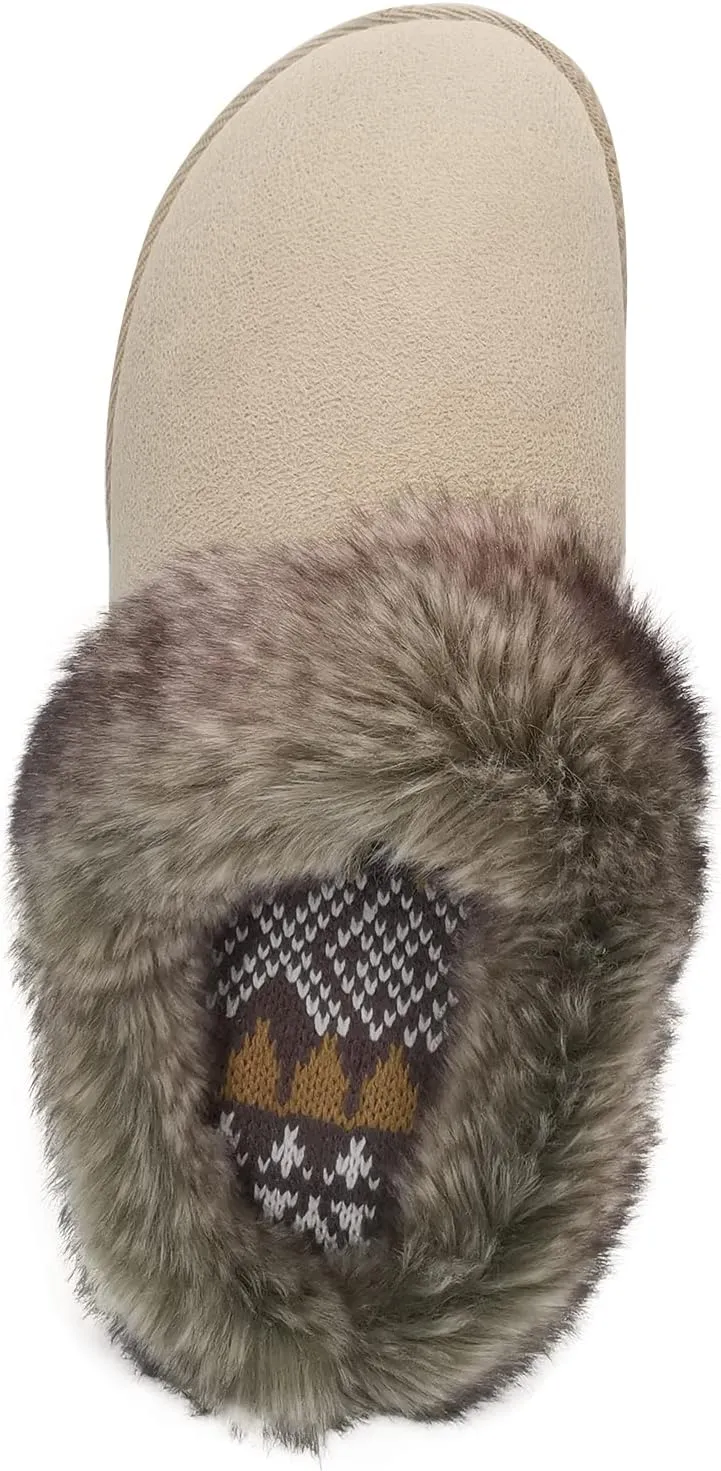 ofoot Womens Winter Warm Comfortable Moccasins Faux Fur Suede Slip On Slippers Mules Furry House Shoes