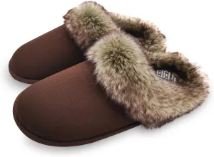 ofoot Womens Winter Warm Comfortable Moccasins Faux Fur Suede Slip On Slippers Mules Furry House Shoes
