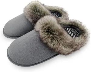 ofoot Womens Winter Warm Comfortable Moccasins Faux Fur Suede Slip On Slippers Mules Furry House Shoes