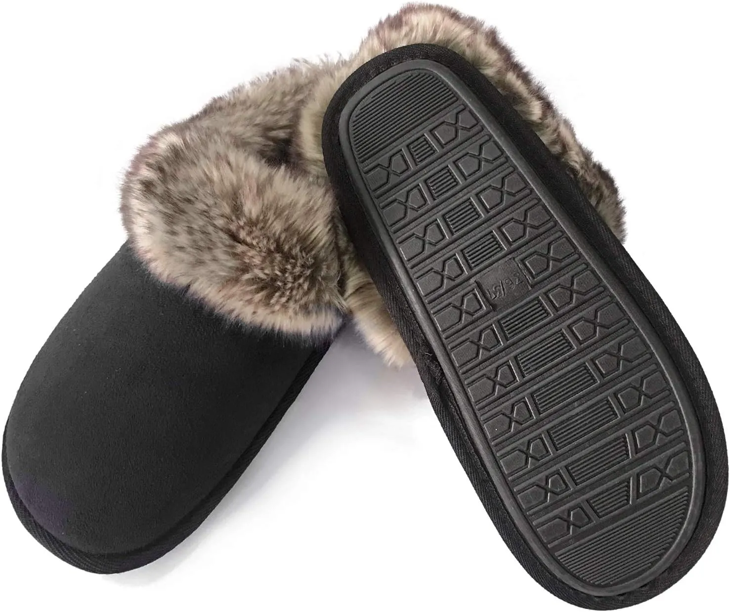 ofoot Womens Winter Warm Comfortable Moccasins Faux Fur Suede Slip On Slippers Mules Furry House Shoes