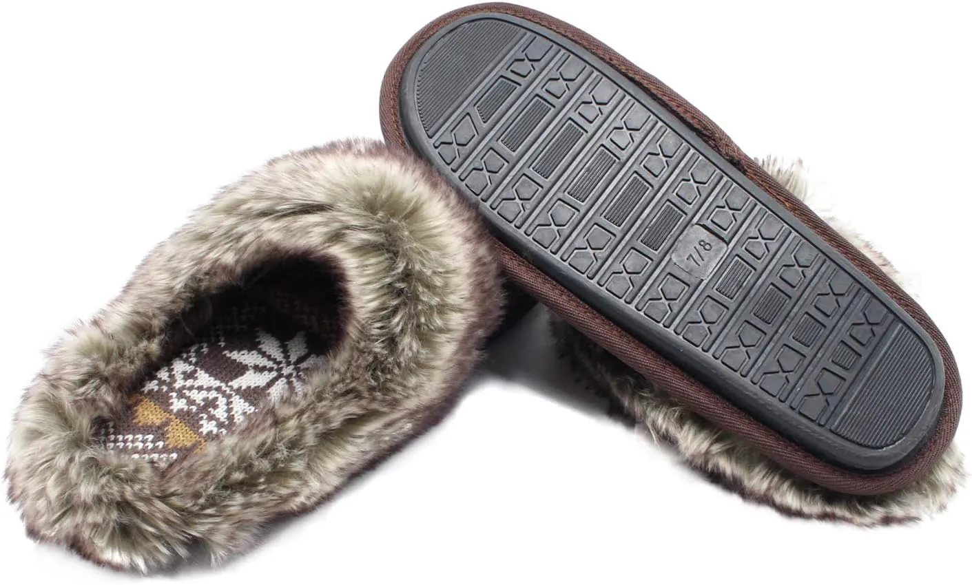 ofoot Womens Winter Warm Comfortable Moccasins Faux Fur Suede Slip On Slippers Mules Furry House Shoes