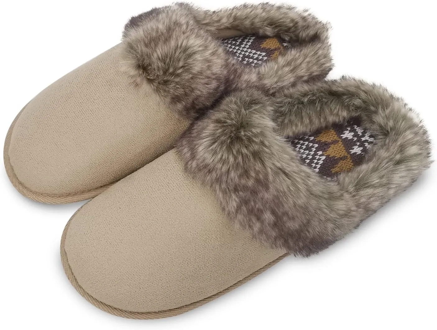ofoot Womens Winter Warm Comfortable Moccasins Faux Fur Suede Slip On Slippers Mules Furry House Shoes