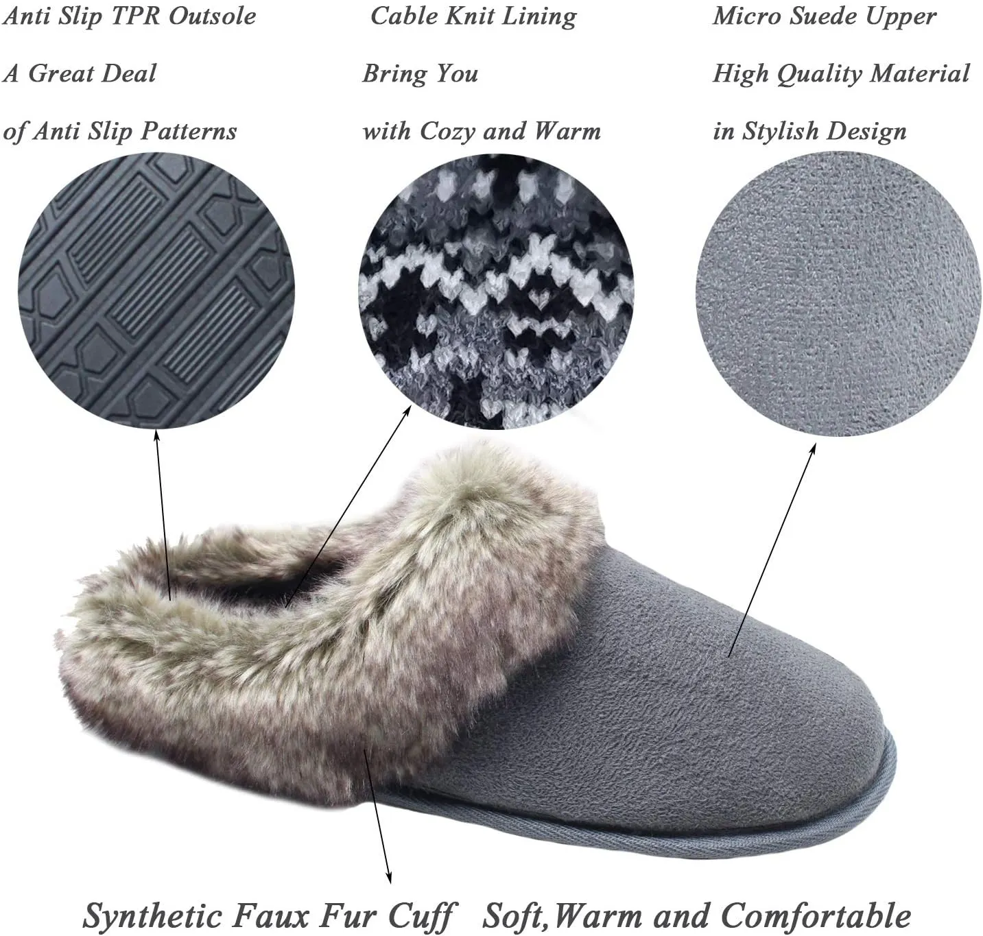 ofoot Womens Winter Warm Comfortable Moccasins Faux Fur Suede Slip On Slippers Mules Furry House Shoes