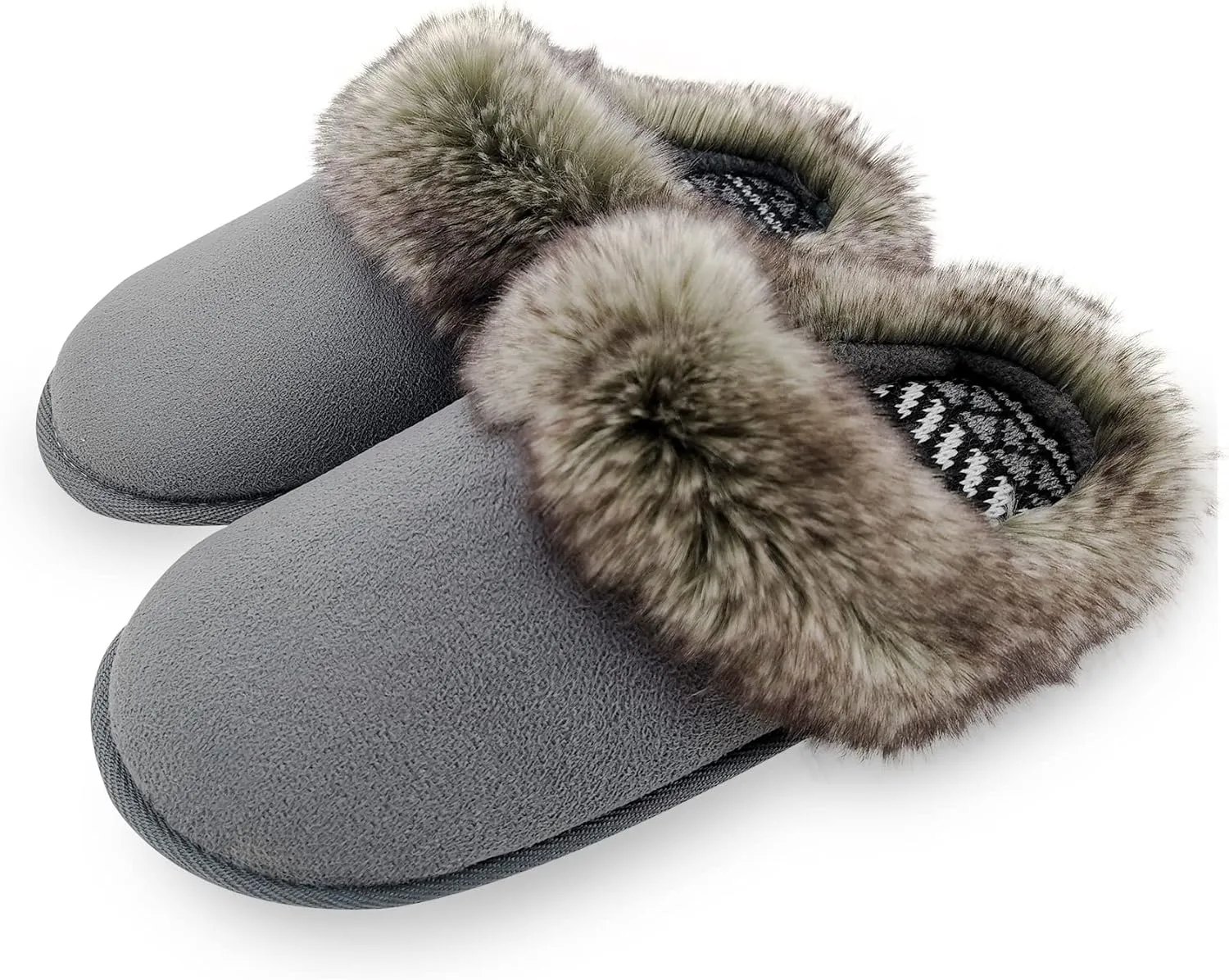 ofoot Womens Winter Warm Comfortable Moccasins Faux Fur Suede Slip On Slippers Mules Furry House Shoes