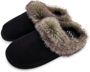 ofoot Womens Winter Warm Comfortable Moccasins Faux Fur Suede Slip On Slippers Mules Furry House Shoes
