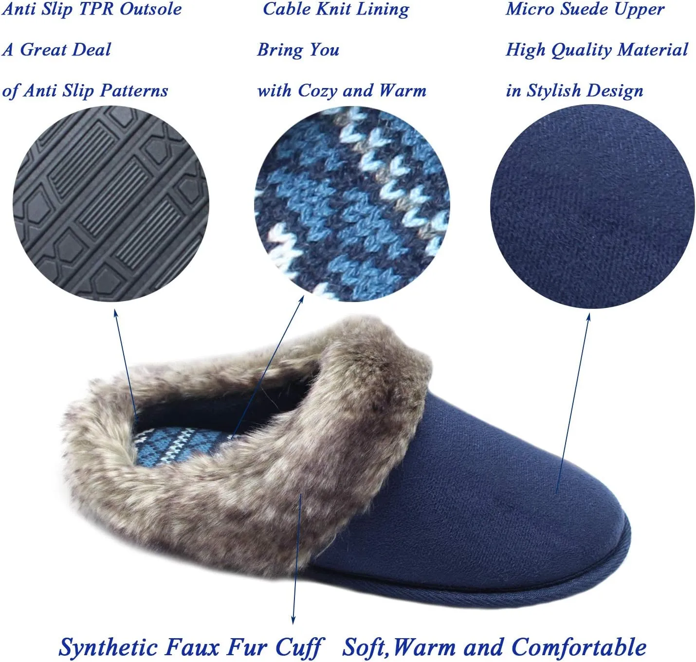 ofoot Womens Winter Warm Comfortable Moccasins Faux Fur Suede Slip On Slippers Mules Furry House Shoes