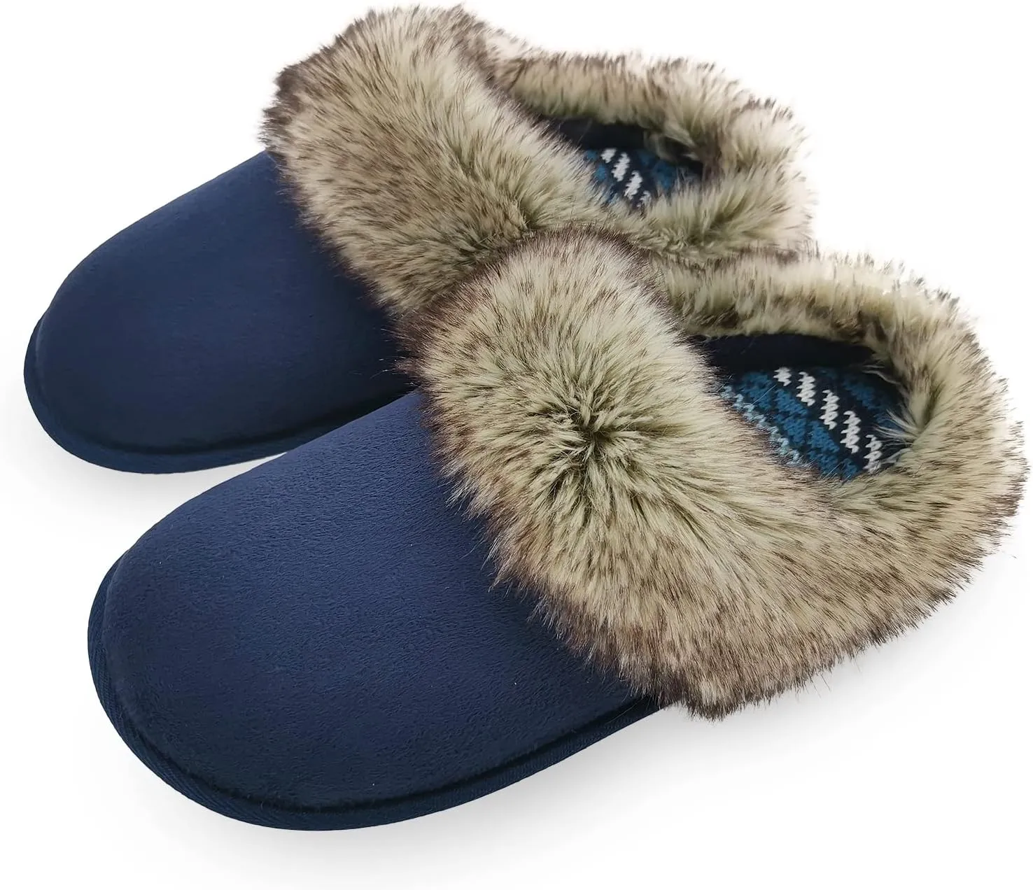 ofoot Womens Winter Warm Comfortable Moccasins Faux Fur Suede Slip On Slippers Mules Furry House Shoes