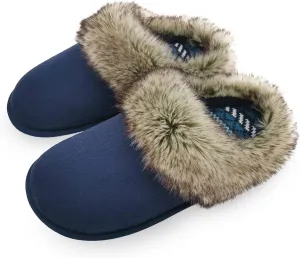 ofoot Womens Winter Warm Comfortable Moccasins Faux Fur Suede Slip On Slippers Mules Furry House Shoes