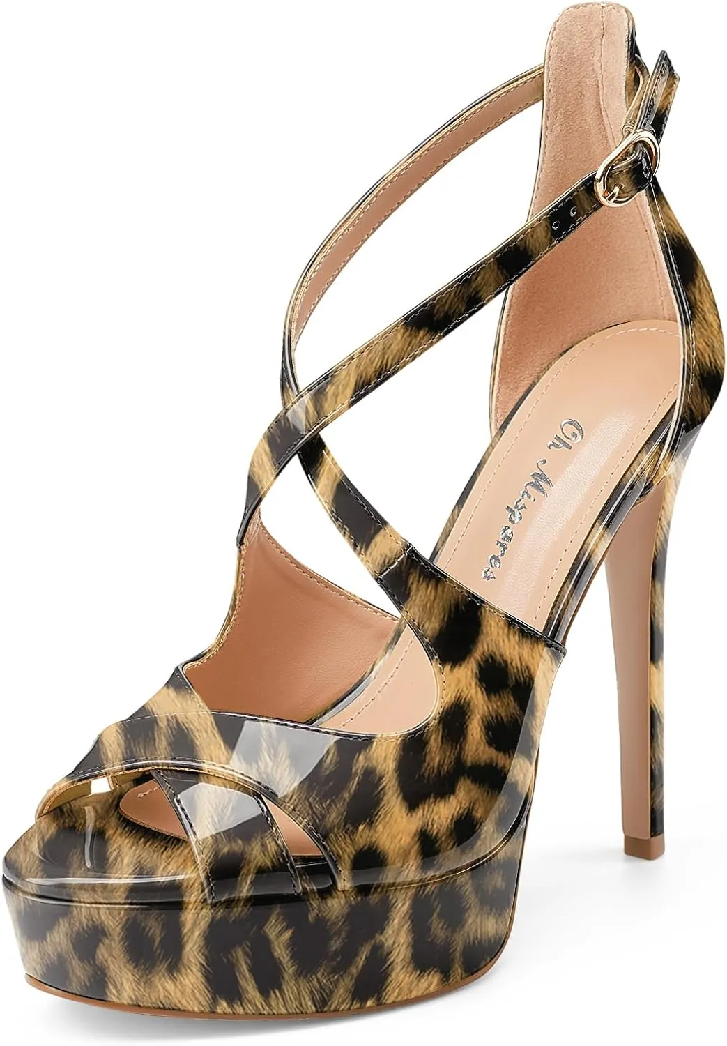 Oh Mispares Platform High Heel Sandals Peep Toe Stiletto Crisscross Strappy Buckle 5 inch Heels Dressy Heeled Sandals for Women/Girls