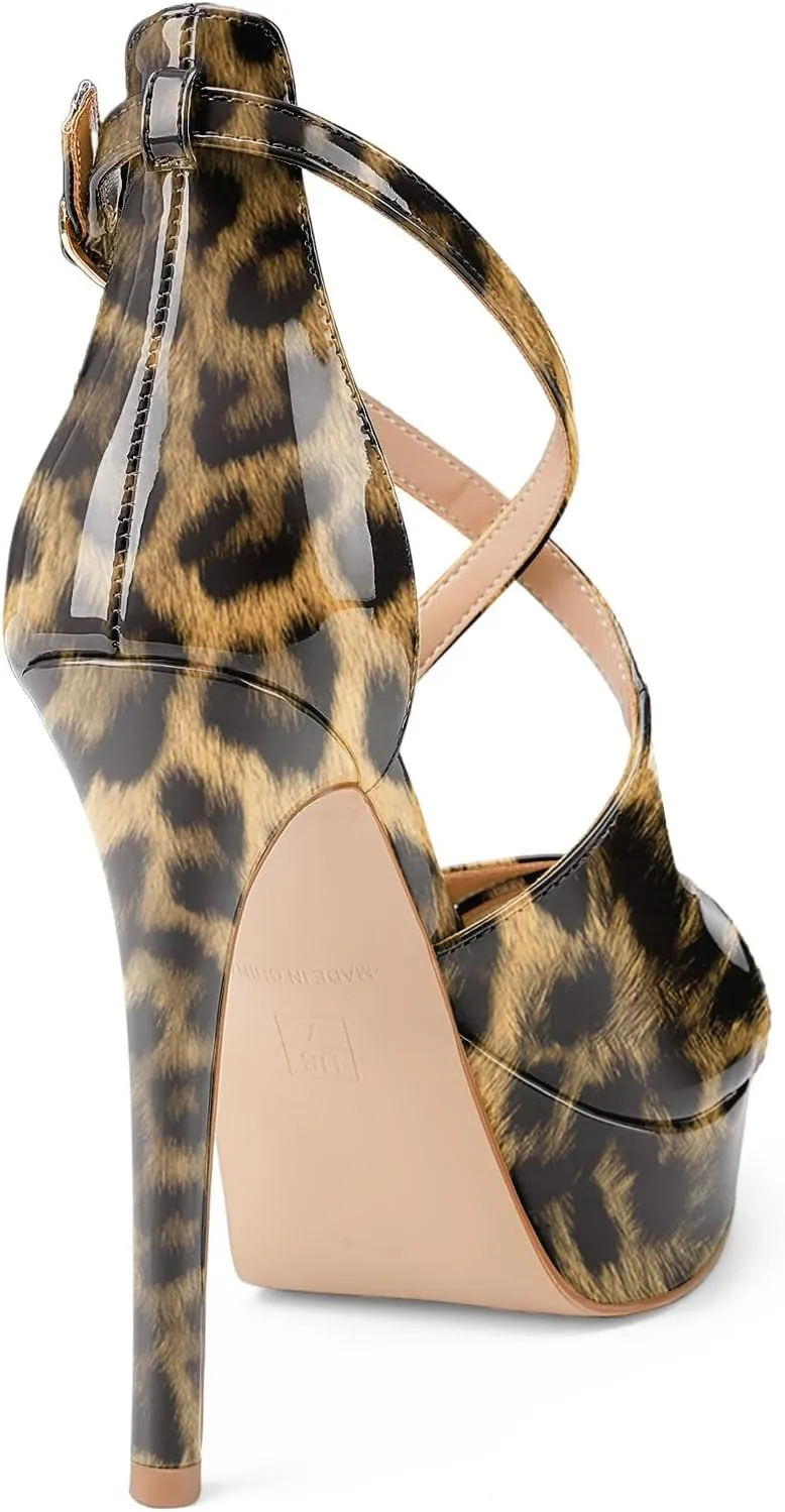 Oh Mispares Platform High Heel Sandals Peep Toe Stiletto Crisscross Strappy Buckle 5 inch Heels Dressy Heeled Sandals for Women/Girls