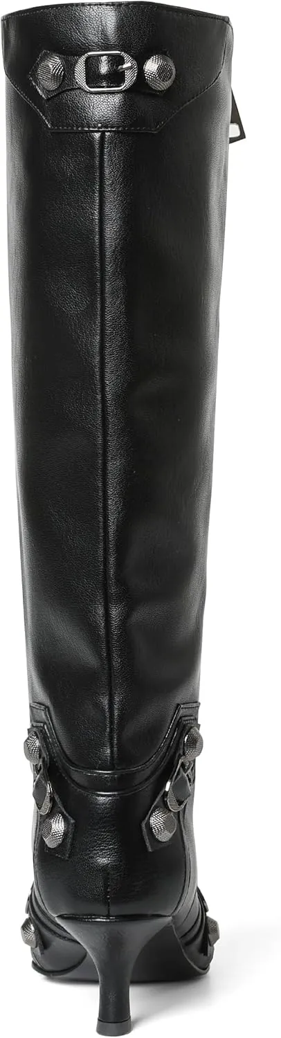 Oiamenne Knee High Boots for Women Wide Calf Boots Pointed Toe Tall Boots Kitten Heel Boots Womens Fall Winter Boots for Party Gifts Dress