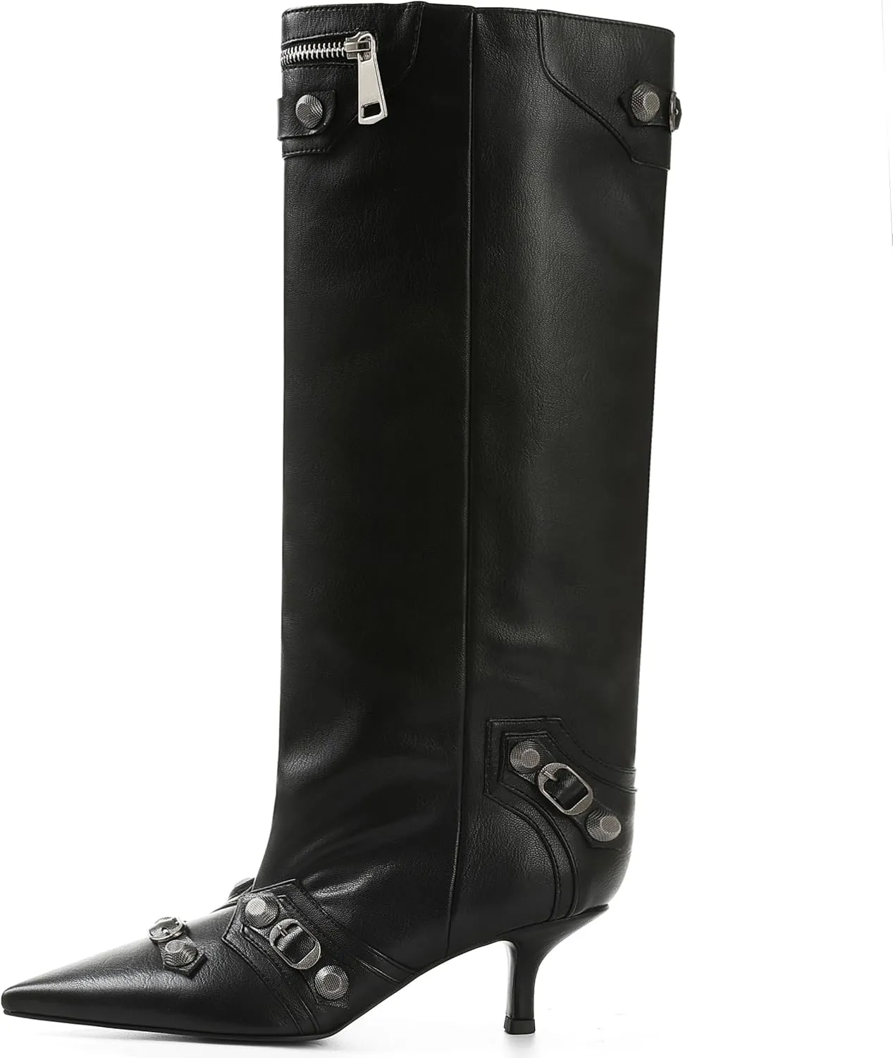 Oiamenne Knee High Boots for Women Wide Calf Boots Pointed Toe Tall Boots Kitten Heel Boots Womens Fall Winter Boots for Party Gifts Dress