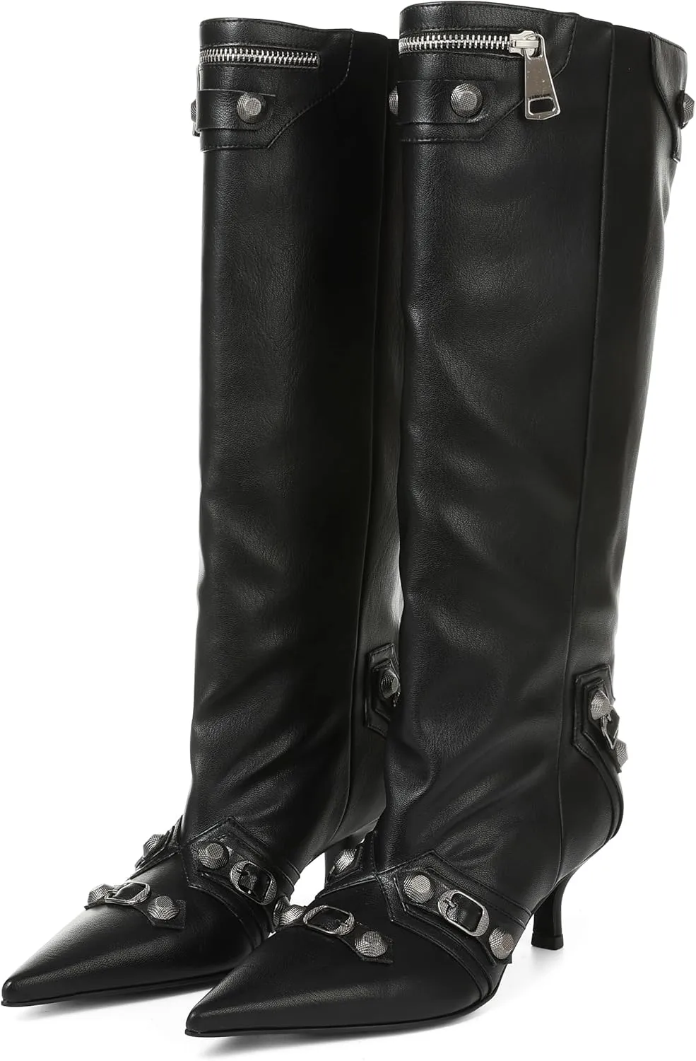 Oiamenne Knee High Boots for Women Wide Calf Boots Pointed Toe Tall Boots Kitten Heel Boots Womens Fall Winter Boots for Party Gifts Dress