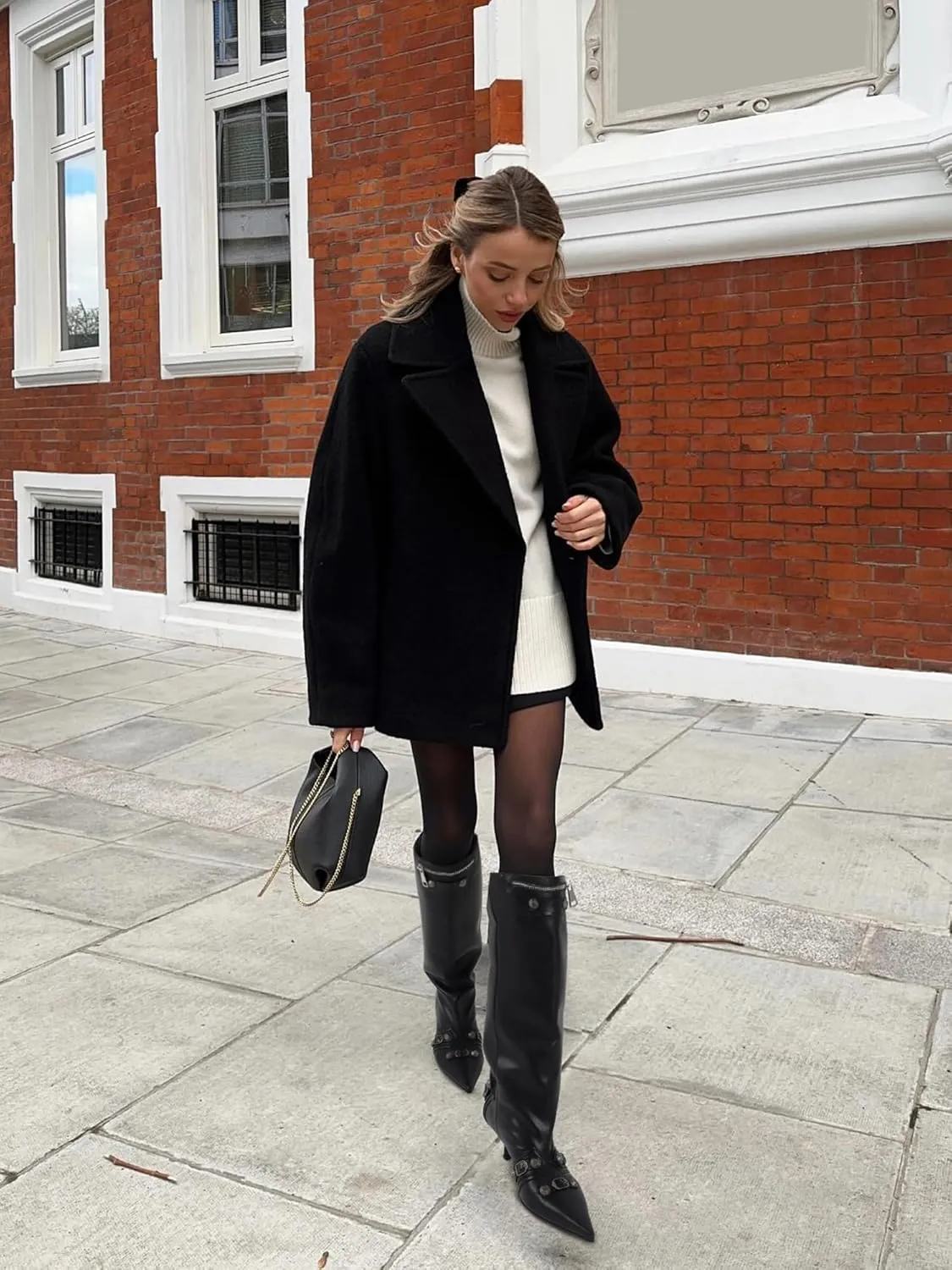 Oiamenne Knee High Boots for Women Wide Calf Boots Pointed Toe Tall Boots Kitten Heel Boots Womens Fall Winter Boots for Party Gifts Dress