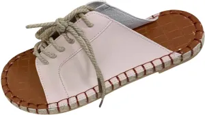 oiangi Beach Sandals for Women Flat Slippers Casual Summer Floral Print Open Toe Hemp Rope Straps Lace Up Platform Shoes Comfortable Slide Sandalias