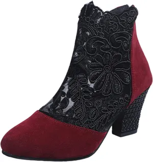 oiangi Womens Flowers Lace Mesh Sandals Thick Heel Casual Summer Closed Toe Back Zipper Chunky High Heel Shoes Elegant Comfortable Breathable Shoes
