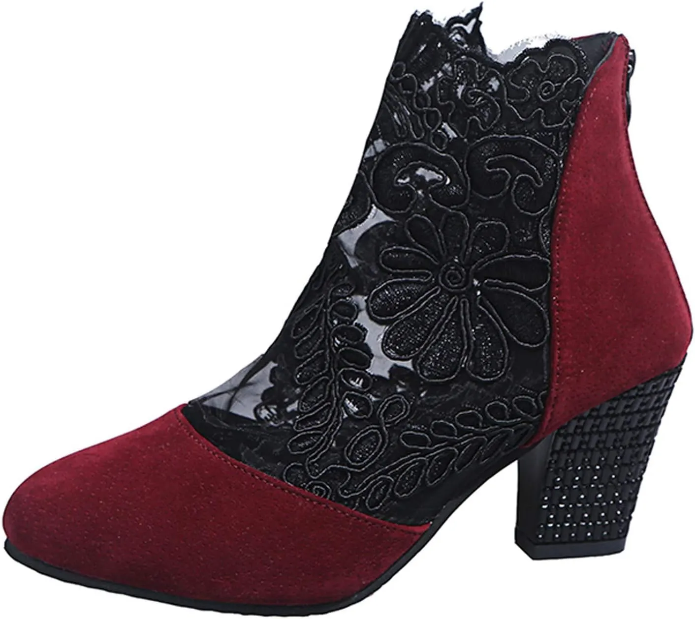 oiangi Womens Flowers Lace Mesh Sandals Thick Heel Casual Summer Closed Toe Back Zipper Chunky High Heel Shoes Elegant Comfortable Breathable Shoes