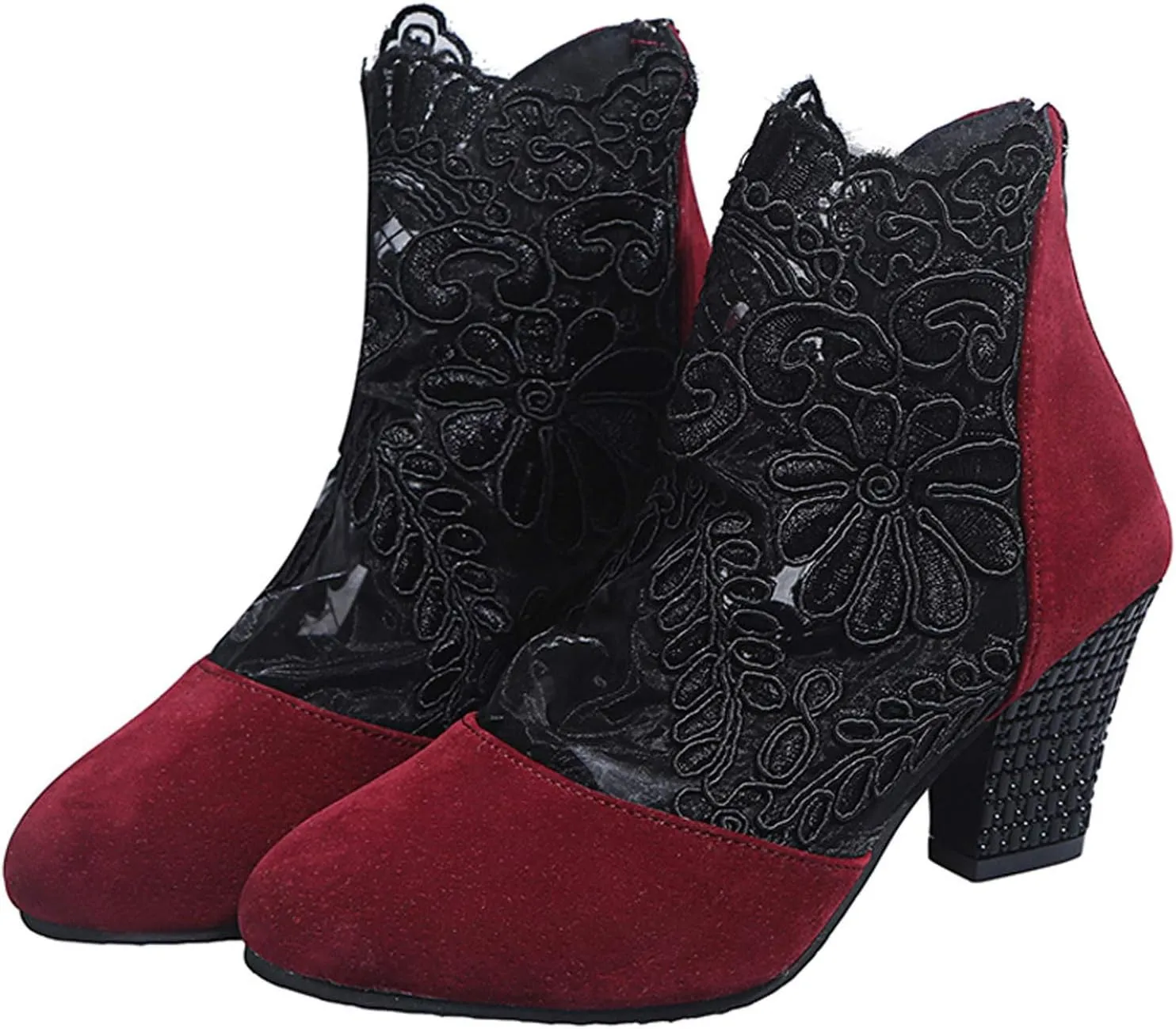 oiangi Womens Flowers Lace Mesh Sandals Thick Heel Casual Summer Closed Toe Back Zipper Chunky High Heel Shoes Elegant Comfortable Breathable Shoes