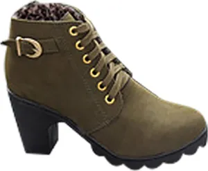 oiangi Womens Thick Heel Ankle Boots Fashion Lace Up Metal Buckle Round Toe Side Zipper High Heel Booties Winter Comfy Warm Ladies Leather Boots Shoes