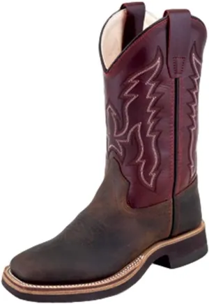 Old West Boys' Two Tone Leather Cowboy Boot Square Toe Brown