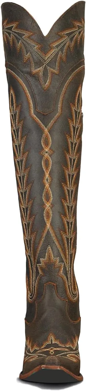 olomisa Over the Knee Cowboy Boots for Women Embroidery Cowgirl Boots Chunky Heel Side Zipper Boots Thigh High Western Boots