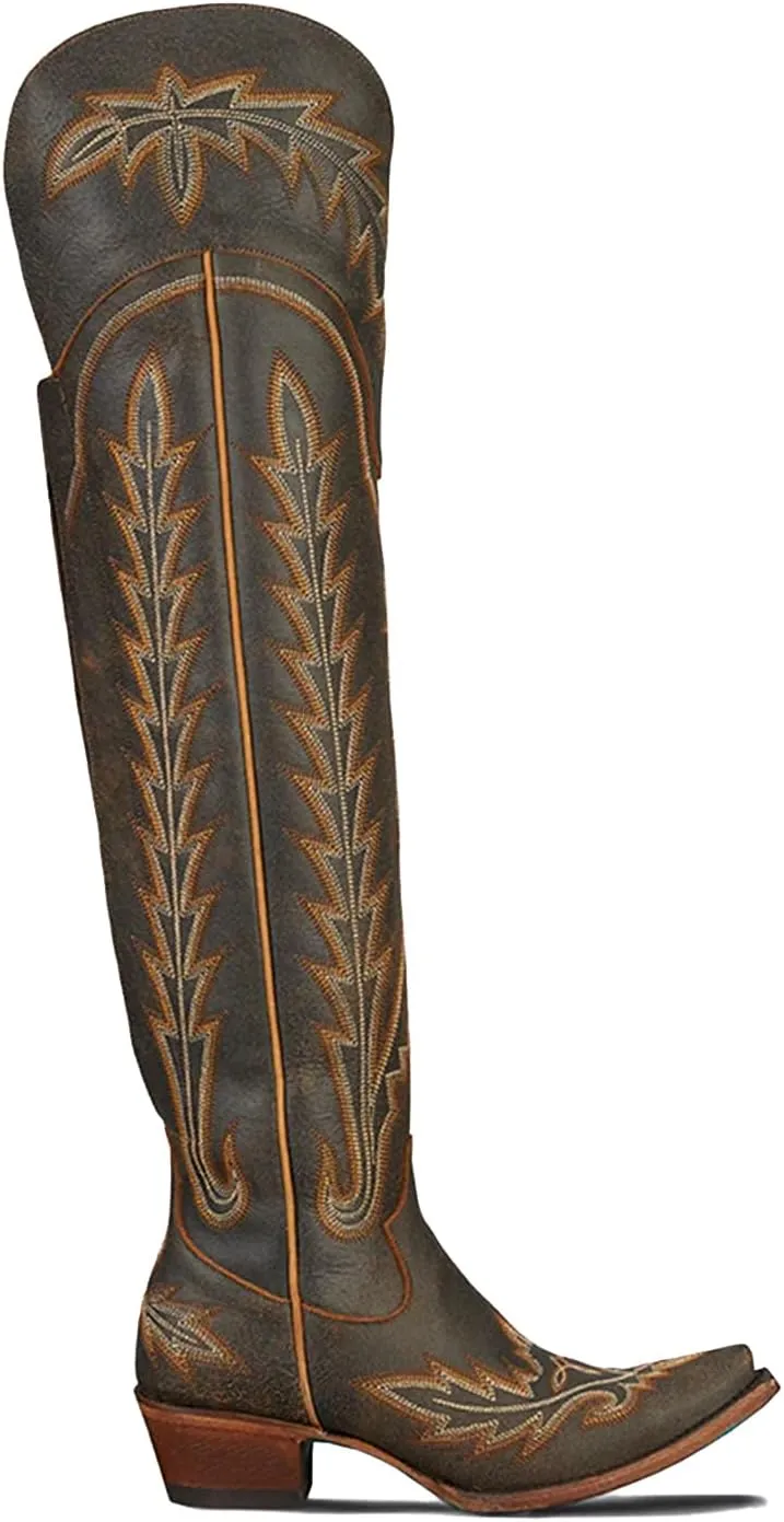 olomisa Over the Knee Cowboy Boots for Women Embroidery Cowgirl Boots Chunky Heel Side Zipper Boots Thigh High Western Boots