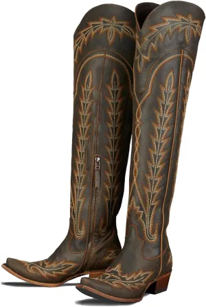 olomisa Over the Knee Cowboy Boots for Women Embroidery Cowgirl Boots Chunky Heel Side Zipper Boots Thigh High Western Boots