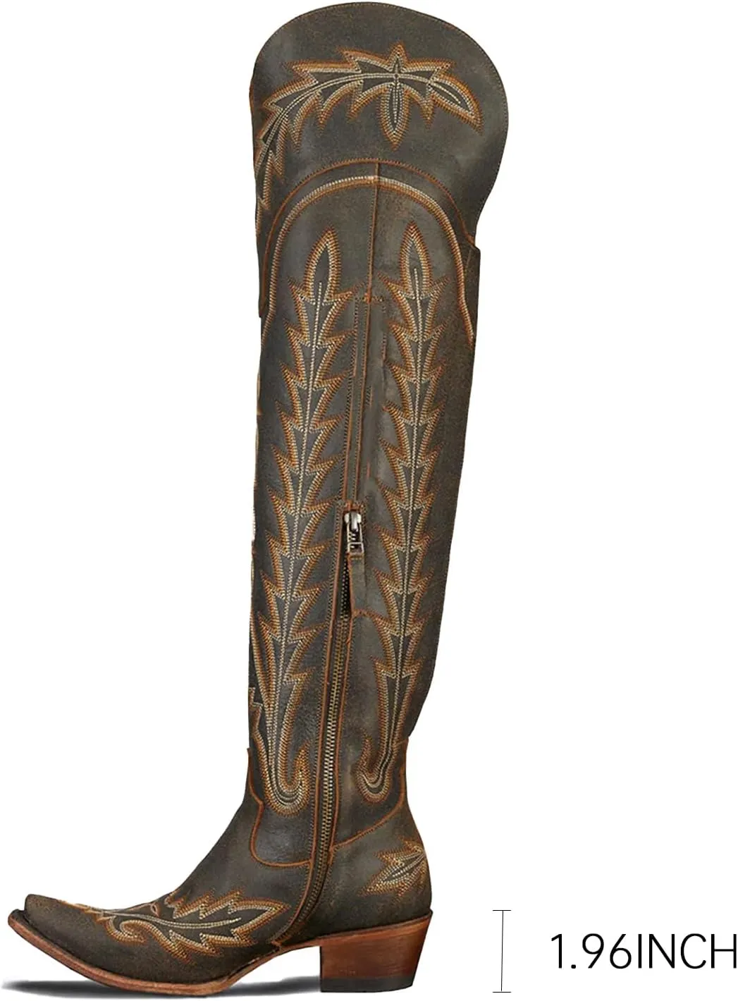 olomisa Over the Knee Cowboy Boots for Women Embroidery Cowgirl Boots Chunky Heel Side Zipper Boots Thigh High Western Boots