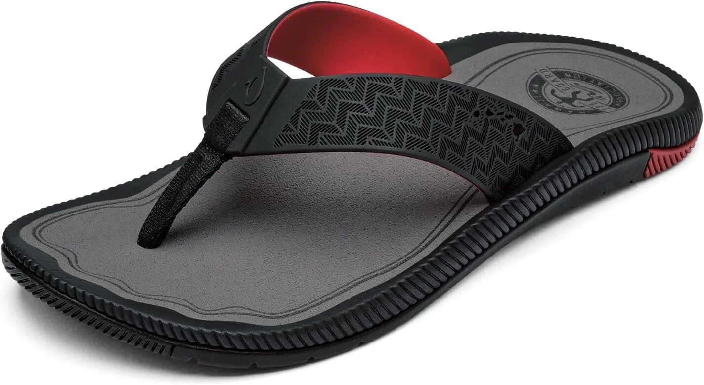 OLUKAI Awiki Men's Beach Sandals, Quick-Dry Flip-Flop Slides, Water Resistant Lining & Wet Grip Soles, All-Day Comfort & Arch Support