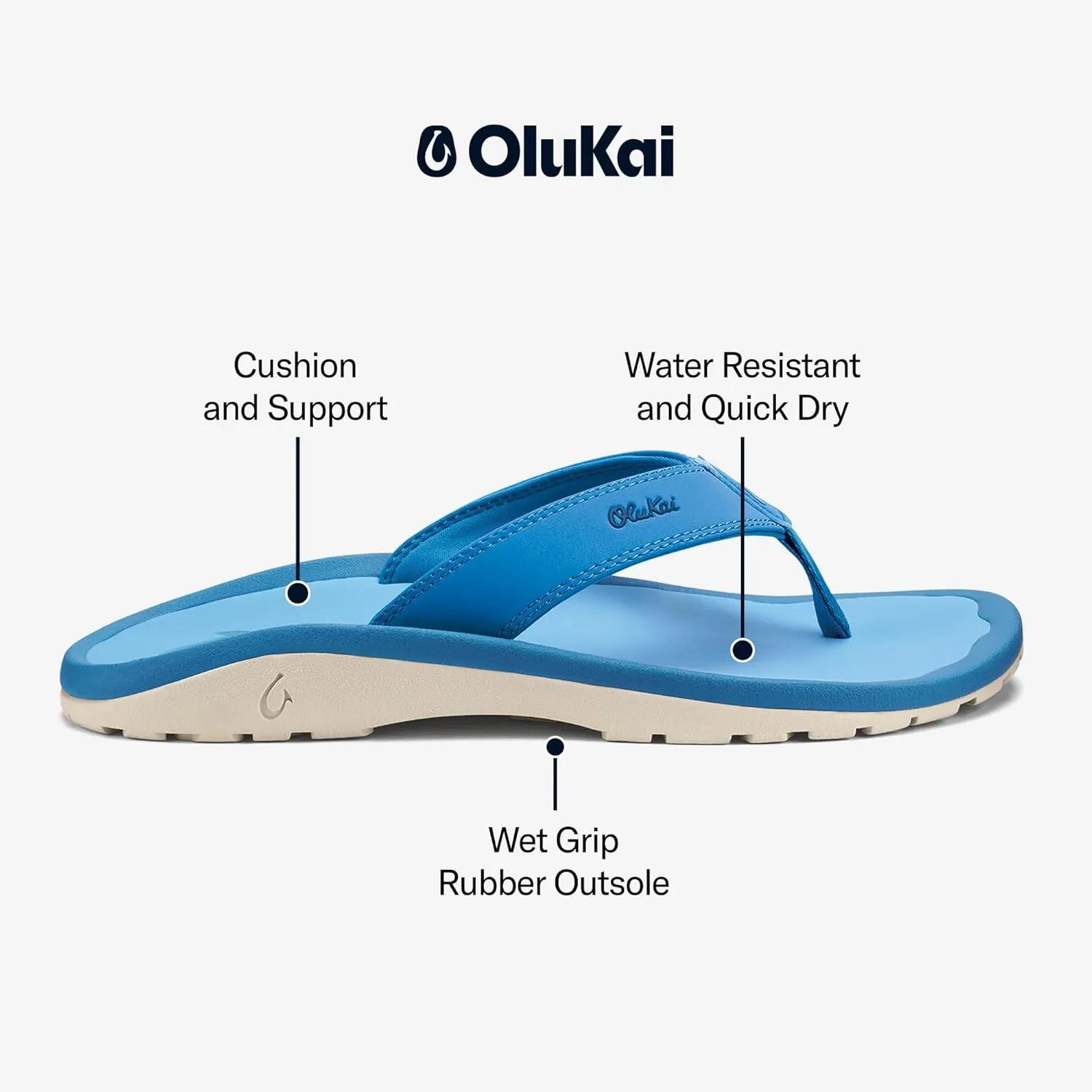 OLUKAI Ohana Men's Beach Sandals, Water Resistant Flip Flops, Arch Support & Comfort Fit, Lightweight & Durable, Enhanced Grip & Traction