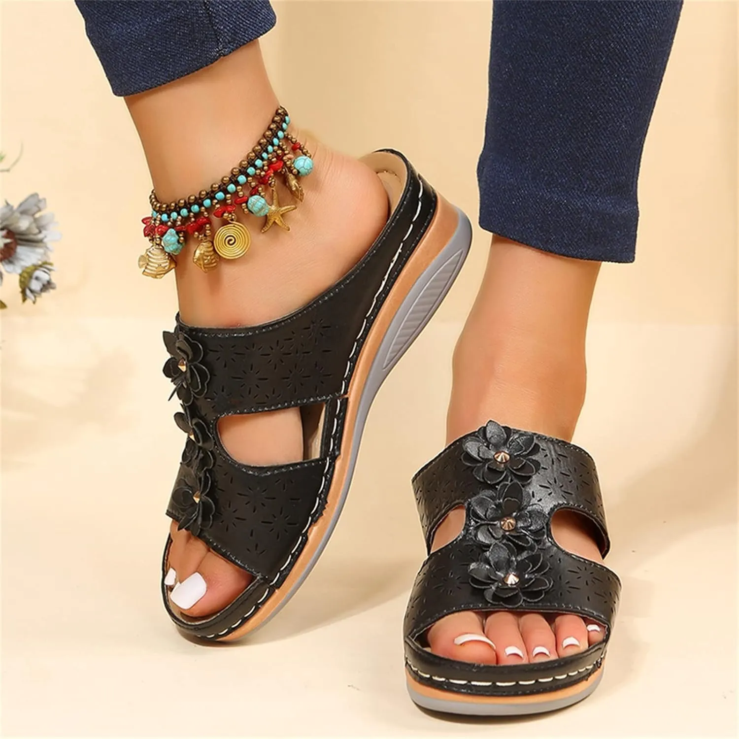 Ortho Walking Sandals for Women Sandals Women Dressy Summer Flat Gladiator Flat Sandals for Women Dressy Support Shoes for Women Extra Wide Walking Shoes for Women Black Shoes Women Dressy