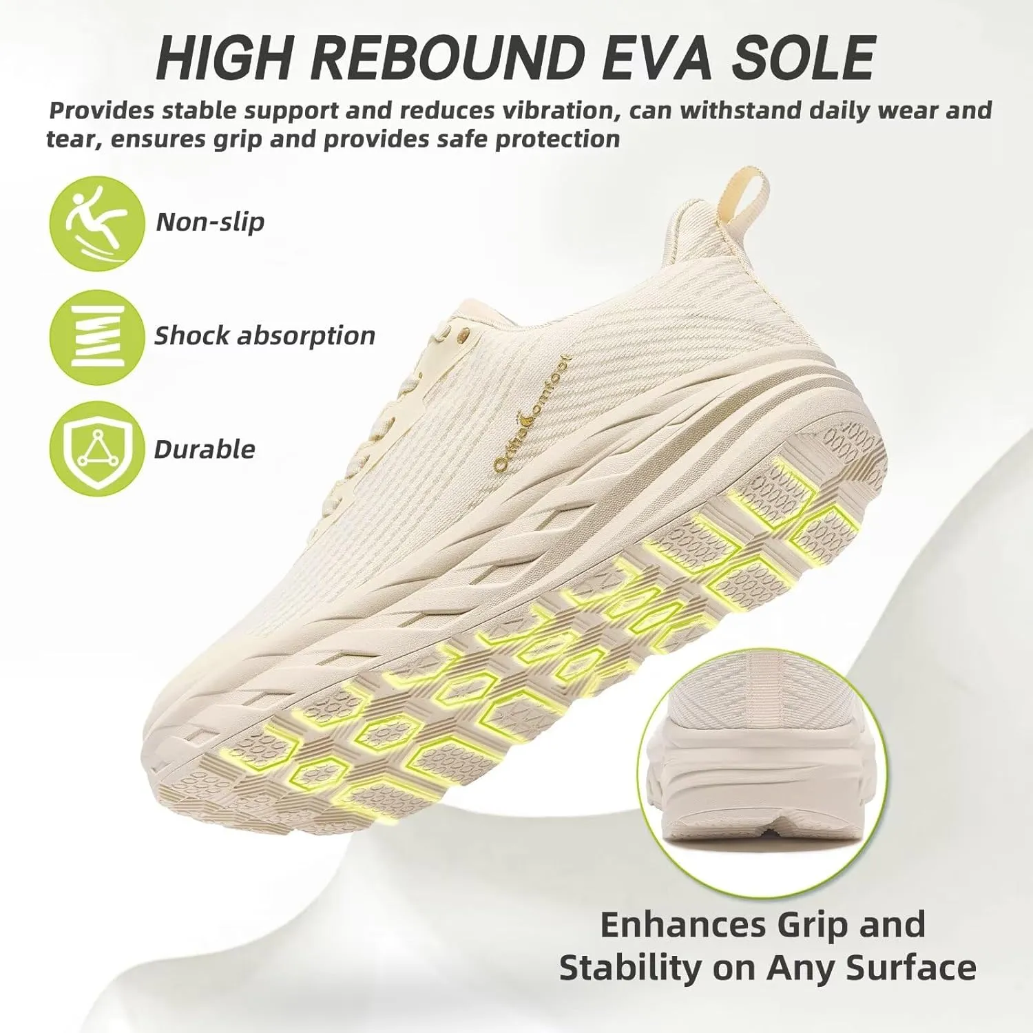 OrthoComfoot Orthopedic Diabetic Men's Wide Shoes: Comfortable Arch Support Running Sneakers, Plantar Fasciitis Wide Toe Box Work Tennis Outdoor Walking Shoes for Swollen Feet, Heel Pain