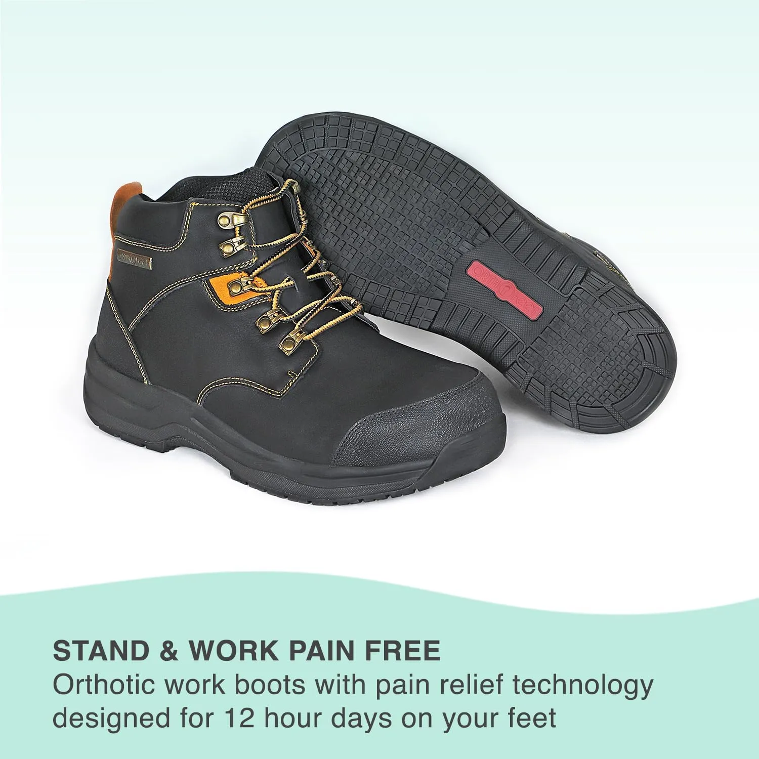 Orthofeet Men's Orthopedic Leather Granite Waterproof Work Boots