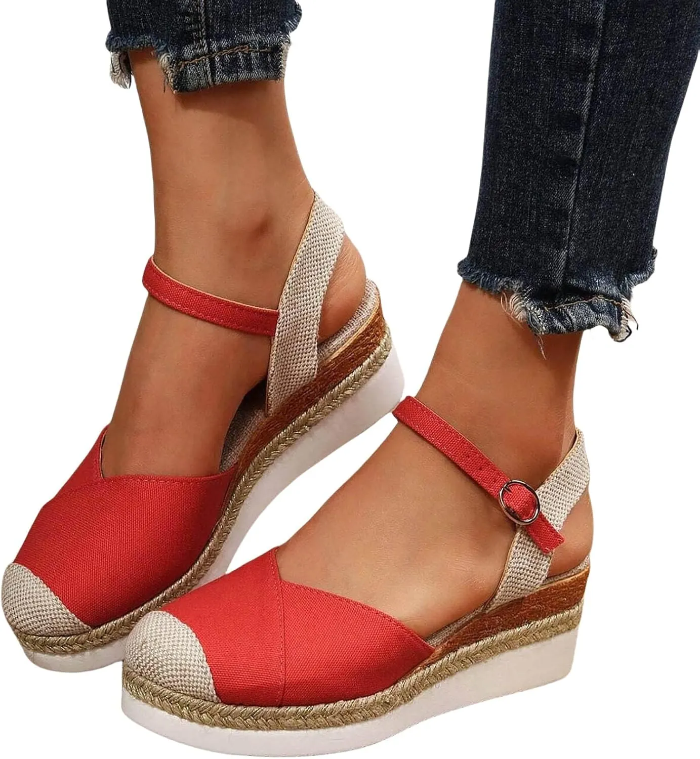 Orthopedic Platform Wedge Sandals for Women Arch Support Closed Toe Dressy Summer Buckle Ankle Strap Espadrilles Comfortable Outdoor Casual Beach Dressy Elastic Anti Slip Espadrille Shoes