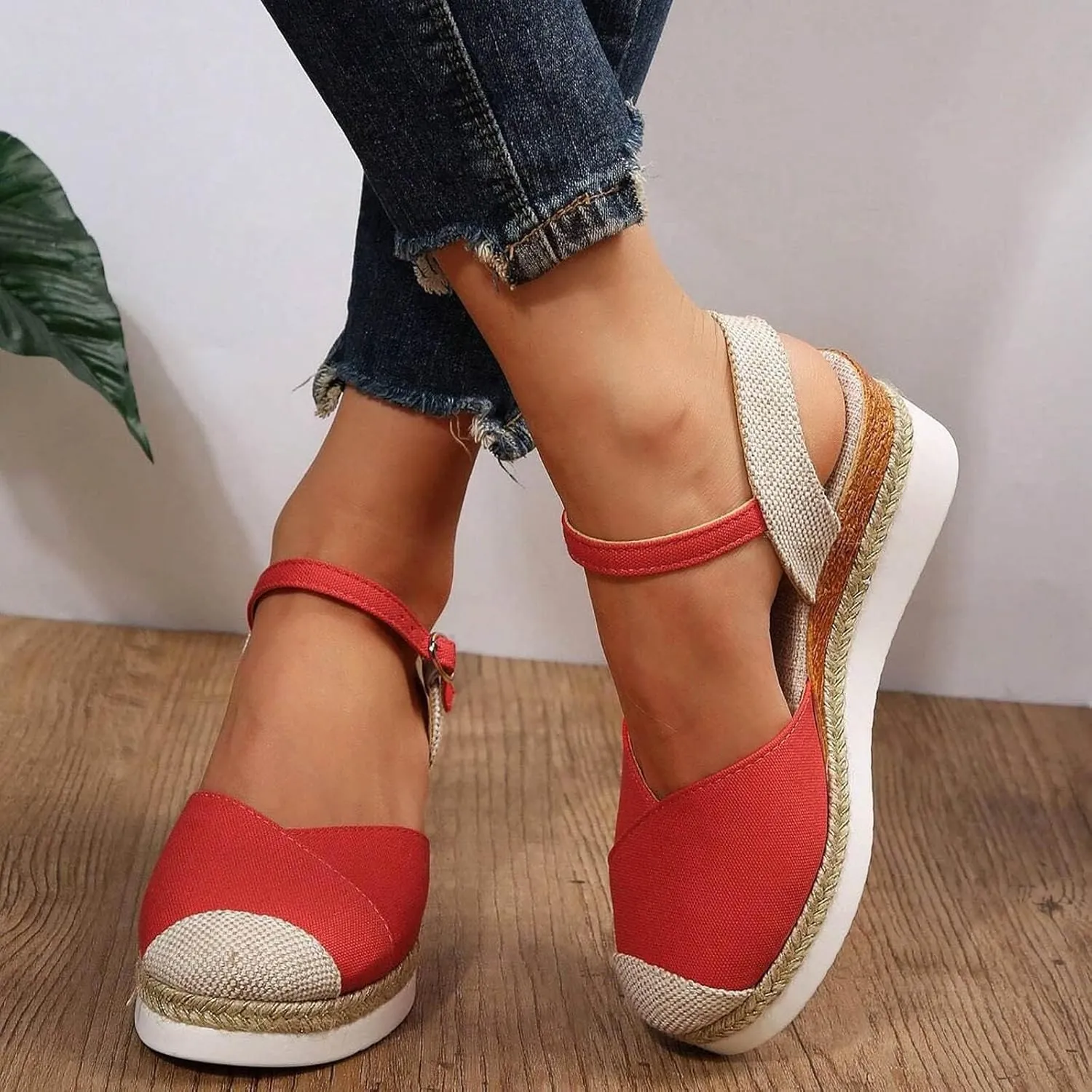 Orthopedic Platform Wedge Sandals for Women Arch Support Closed Toe Dressy Summer Buckle Ankle Strap Espadrilles Comfortable Outdoor Casual Beach Dressy Elastic Anti Slip Espadrille Shoes