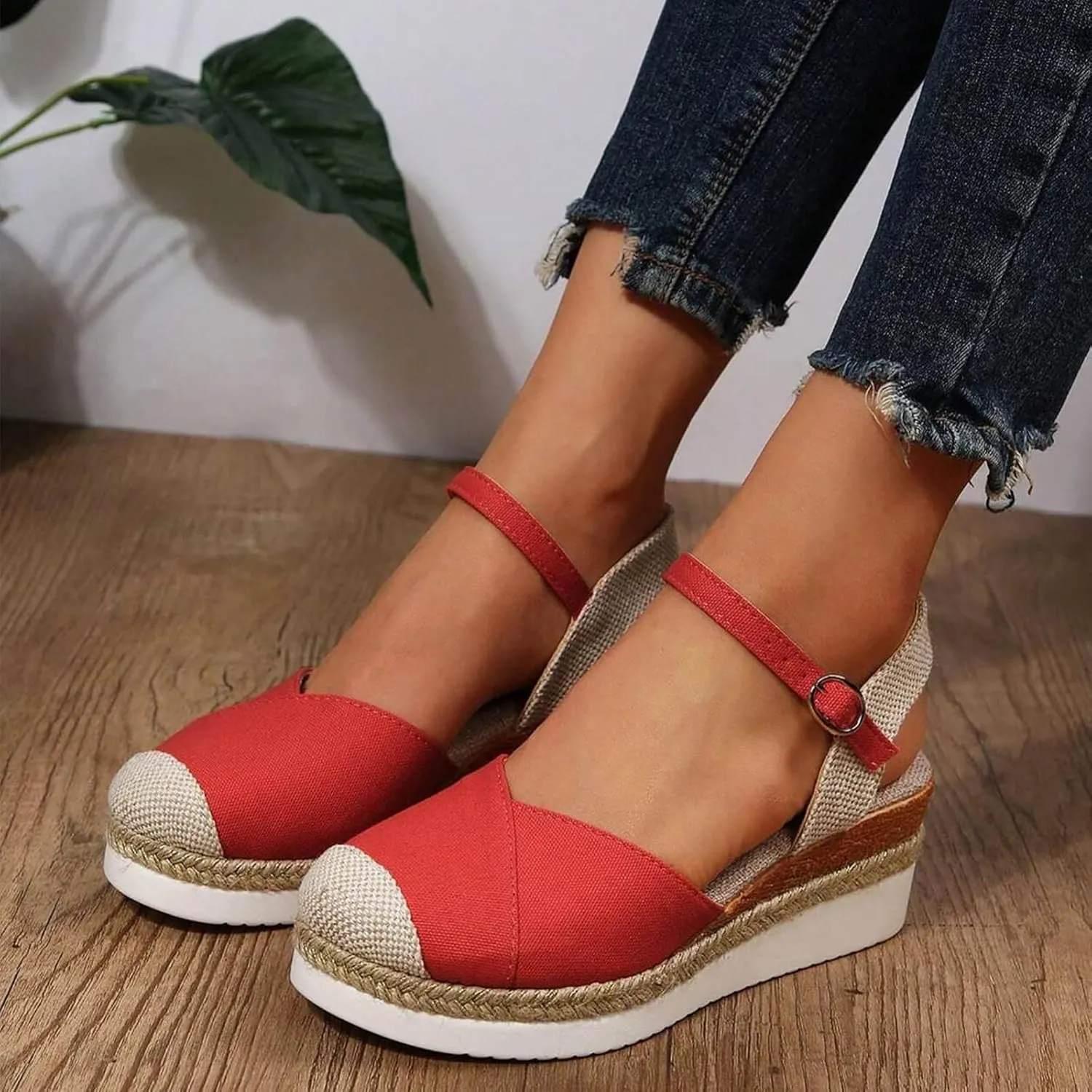 Orthopedic Platform Wedge Sandals for Women Arch Support Closed Toe Dressy Summer Buckle Ankle Strap Espadrilles Comfortable Outdoor Casual Beach Dressy Elastic Anti Slip Espadrille Shoes