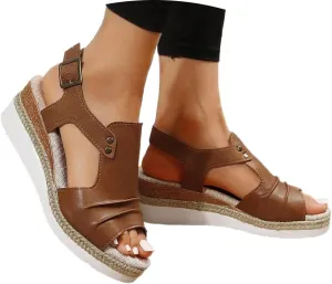 Orthopedic Platform Wedge Sandals for Women Summer Dressy Flat 2023 Open Toe Ankle Strap Espadrilles Sandals Casual Strappy Slip on Sandals Beach Boho Sandals Comfortable Outdoor Shoes (Brown #2, 9)