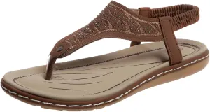 Orthopedic Sandals Women Casual Elastic Strappy Flat Sandals Arch Support T-Strap Walking Thong Flip-Flops Summer Lightweight Ridge Slingback Flat Sandal Comfortable Soft Cushion Shoes