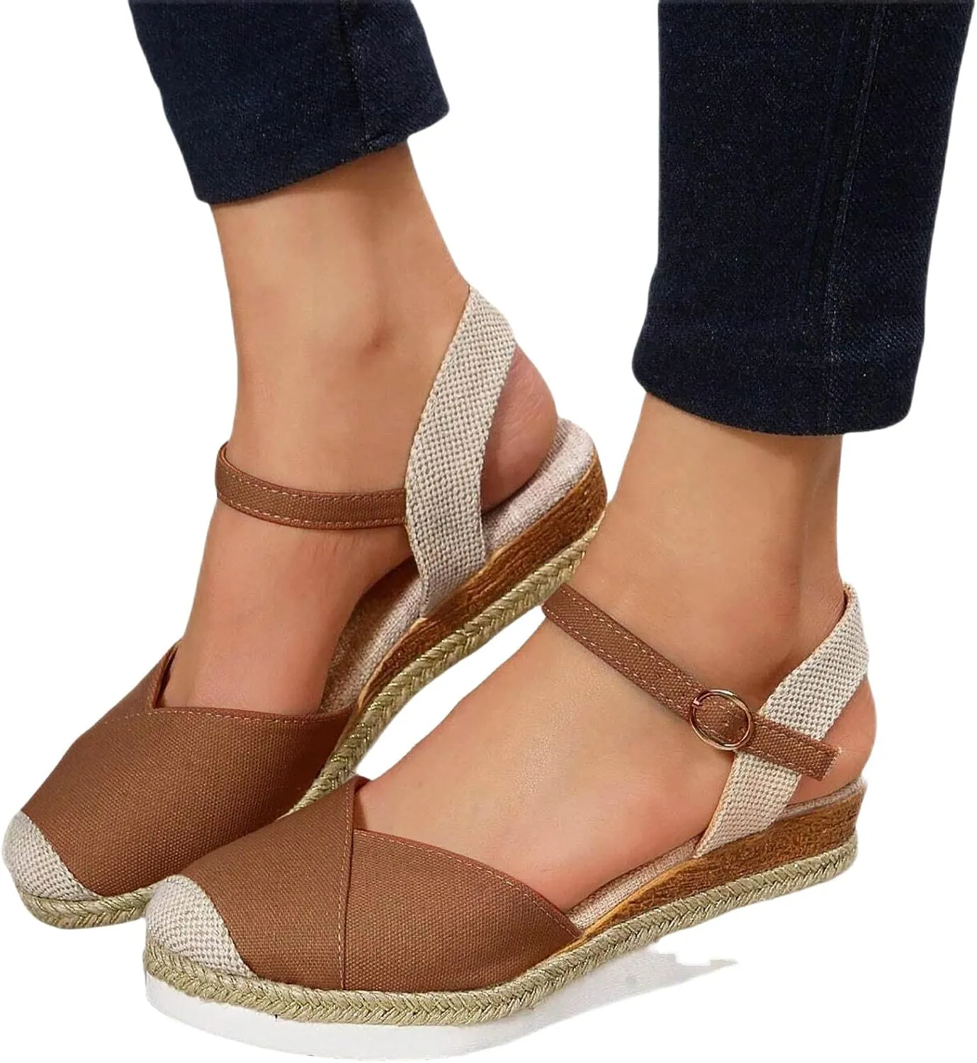 Orthopedic Shoes for Women Closed Toe Platform Heels Sandals Summer Dressy Flats Ankle Strap Espadrilles Wedge Sandal Adjustable Buckle Flat Shoe Boho Beach Slippers Comfortable Walking Outdoor Shoe