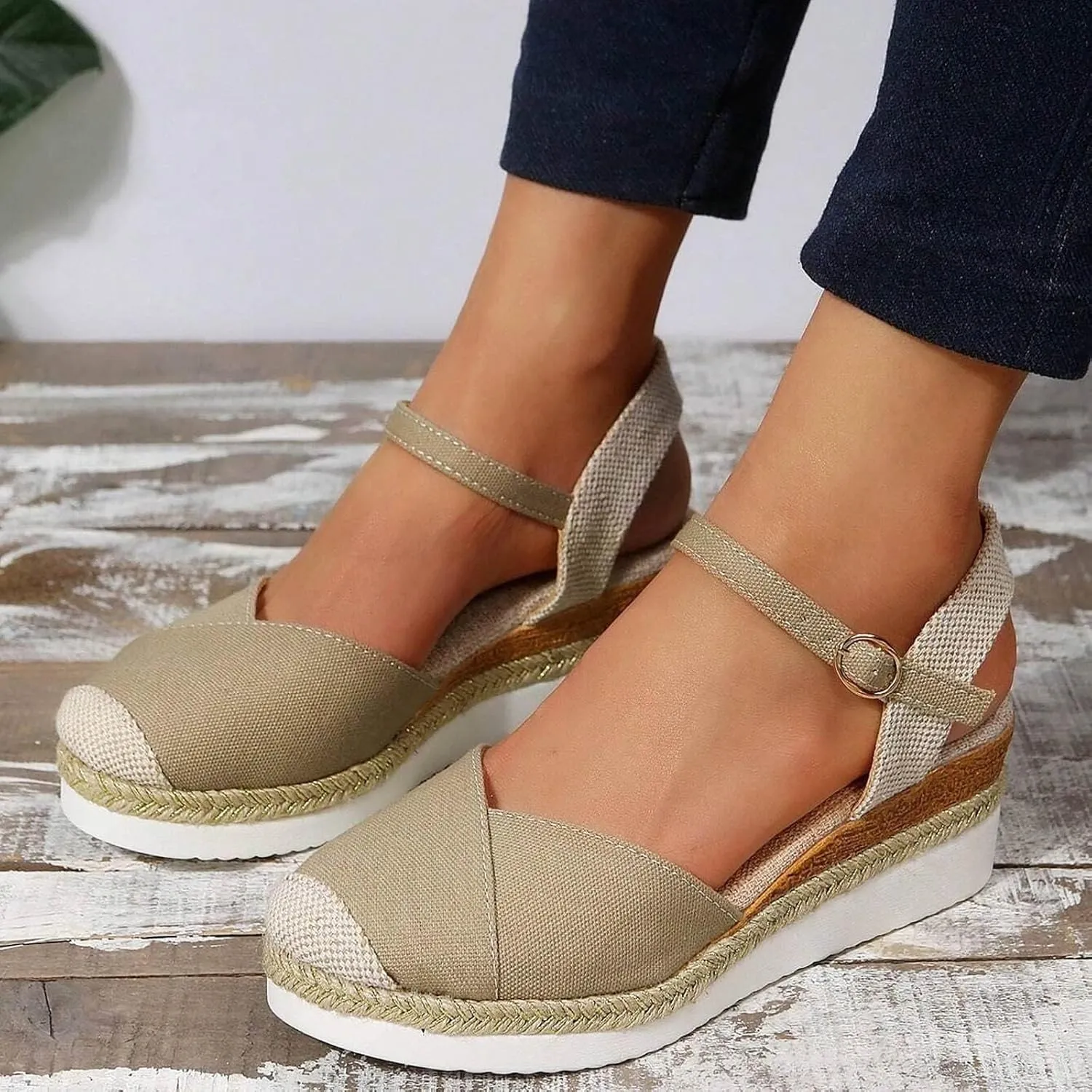 Orthopedic Shoes for Women Closed Toe Platform Heels Sandals Summer Dressy Flats Ankle Strap Espadrilles Wedge Sandal Adjustable Buckle Flat Shoe Boho Beach Slippers Comfortable Walking Outdoor Shoe